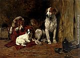 John Emms Hounds And A Jack Russell In A Stable painting